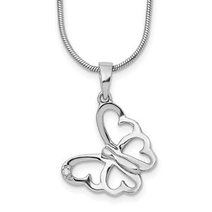 925 Sterling Silver Rhodium-plated 18 Inch Diamond Butterfly Necklace , 2" Ext.